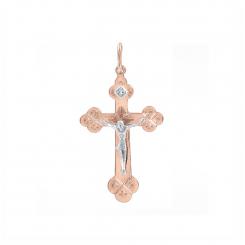 Pendant cross in 585 red/white gold with cubic zirconia