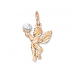585 rose gold angel pendant with pearl