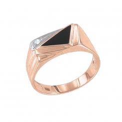 Men's ring in 585 rose gold with black onyx and cubic zirconia