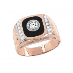 Mens ring in rose gold 585 with black enamel and cubic zirconia