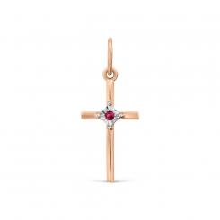 Cross pendant in 585 red gold with ruby