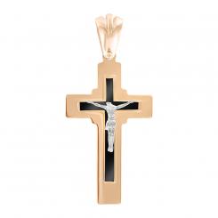 Cross pendant in 585 rose gold with crucifixion, black enamel