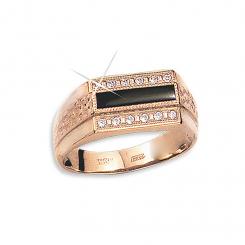 Men's ring in 585 rose gold with black onyx and cubic zirconia