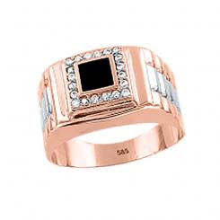 Men's ring in 585 rose gold with black nanospinel and cubic zirconia
