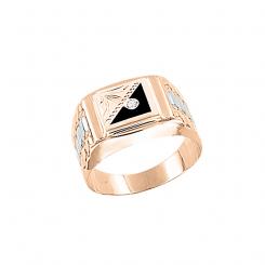 Men's ring in 585 rose gold with cubic zirconia and black nanospinel 