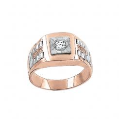 Men's ring in 585 rose gold with cubic zirconia, bicolor