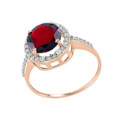 Ladies ring in 585 rose gold with one garnet and cubic zirconia