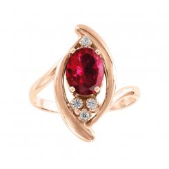 Ladies ring in 585 red gold with a ruby and cubic zirconia