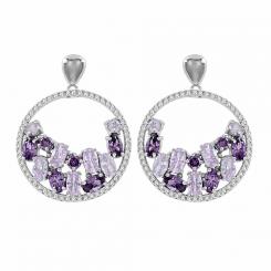 Stud earrings rhodium plated with amethyst HTS and cubic zirconia