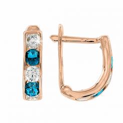 585 rose gold earrings with blue and colorless cubic zirconia
