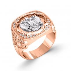 Восхитительное мужское кольцо из красного золота 585 пробы, украшенный фианитами, вес ≈ 15,1 гр.