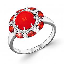 Damenring aus 925er Silber mit roten Koralle HTS und farblosen und roten Zirkonia