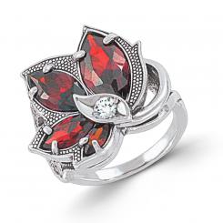 Wunderbarer Damenring aus 925er Silber mit 4 Granaten HTS und 1 Zirkonia