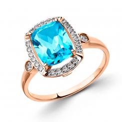 Attraktiver Damenring aus 585er Rotgold mit blau Swiss Topas und Zirkonia