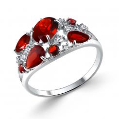 Herrlicher Damenring aus 925 Silber mit 7 Granaten und 11 Zirkonia, Breite ca. 13 mm