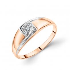Женское кольцо из красного золота 585 пробы с тремя бриллиантами - общим весом ≈ 0,044 ct., ширина кольца ≈ 6 мм