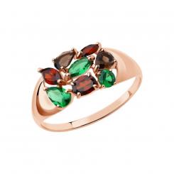 Sokolov ladies ring in 585 red gold with sitall, smoky topaz and garnet