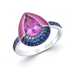 Sokolov ladies' ring in 925 silver with zirconia, sitall and enamel