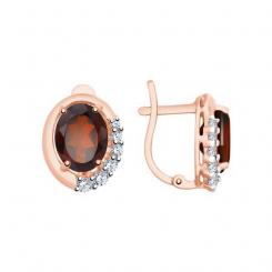 Sokolov earrings in pink gold 585 with garnet and cubic zirconia