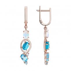Sokolov earrings in 585 red gold with turquoise, sitall and topaz