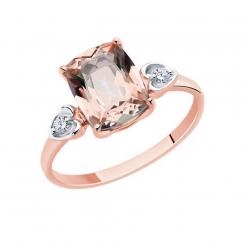 Sokolov ladies ring in 585 red gold with one topaz and cubic zirconia