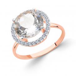 Sokolov Кольцо из красного золота 585 пробы с горным хрусталём и фианитами