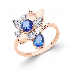 Sokolov ladies' ring in 585 rose gold with blue topaz and zirconia
