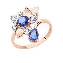 Sokolov ladies ring in 585 red gold with blue topaz and cubic zirconia