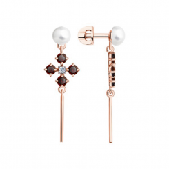 Sokolov ear studs in 585 rose gold with pearls, zirconia and garnet