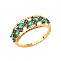 Sokolov ladies ring in 585 red gold with green and blue zirconia
