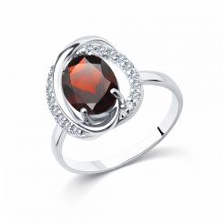 Sokolov Серебряное кольцо 925 пробы с гранатом и фианитами