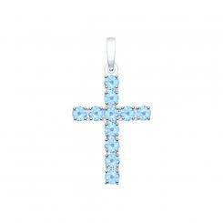 Sokolov cross pendant in 925 silver with blue topazes