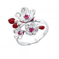 Sokolov ladies ring in 925 silver with ruby HTS and enamel
