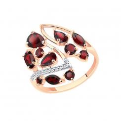 Sokolov ladies ring in 585 red gold with garnet and cubic zirconia