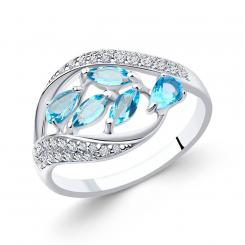 Sokolov Кольцо из серебра 925 пробы с голубыми топазами и фианитами