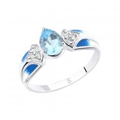Sokolov ladies ring in 925 silver with topaz, cubic zirconia and enamel