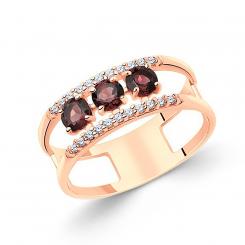 Sokolov Кольцо из позолоченного серебра 925 пробы с коричневыми раухтопазами и фианитами