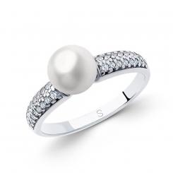 Sokolov 925 sterling silver ring with pearls and fianites