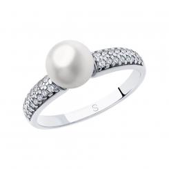 Sokolov ladies ring in 925 silver with one pearl and zirconia