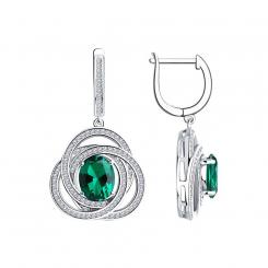 Sokolov earrings in 925 silver with green sitall and zirconia
