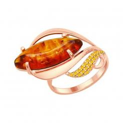 Sokolov ladies ring in 925 silver with an amber and zirconia