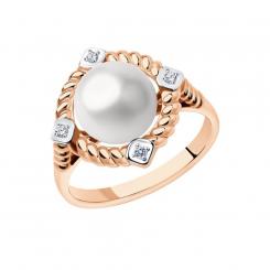 Sokolov ladies ring in 585 red gold with one pearl and zirconia
