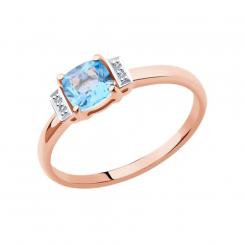 Sokolov ladies ring in 585 red gold with diamonds and a topaz