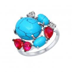 Sokolov ladies ring in 925 silver with turquoise ruby and cubic zirconia