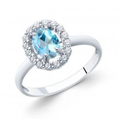 Sokolov ladies ring in 925 silver with blue topaz and cubic zirconia