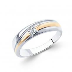 Sokolov ladies ring in 925 silver partly gold plated with diamond