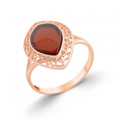 Ladies' ring rose gold-plated 925 silver with cherry amber
