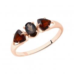 Sokolov ladies ring 925 silver gold plated with garnet and smoky topaz