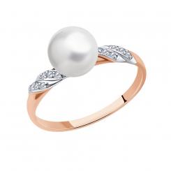 Sokolov ladies' ring in 585 rose gold with freshwater pearl and zirconia