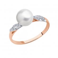 Sokolov ladies ring in 585 red gold with freshwater pearl and cubic zirconia